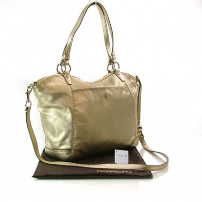 FASHIONPHILE COACHLeatherLEAHBagMetallicGold 3 of 9