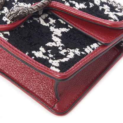 Gucci Tweed GG Monogram Super Mini Dionysus Shoulder Bag Black White Romantic Cherry 5 of 9