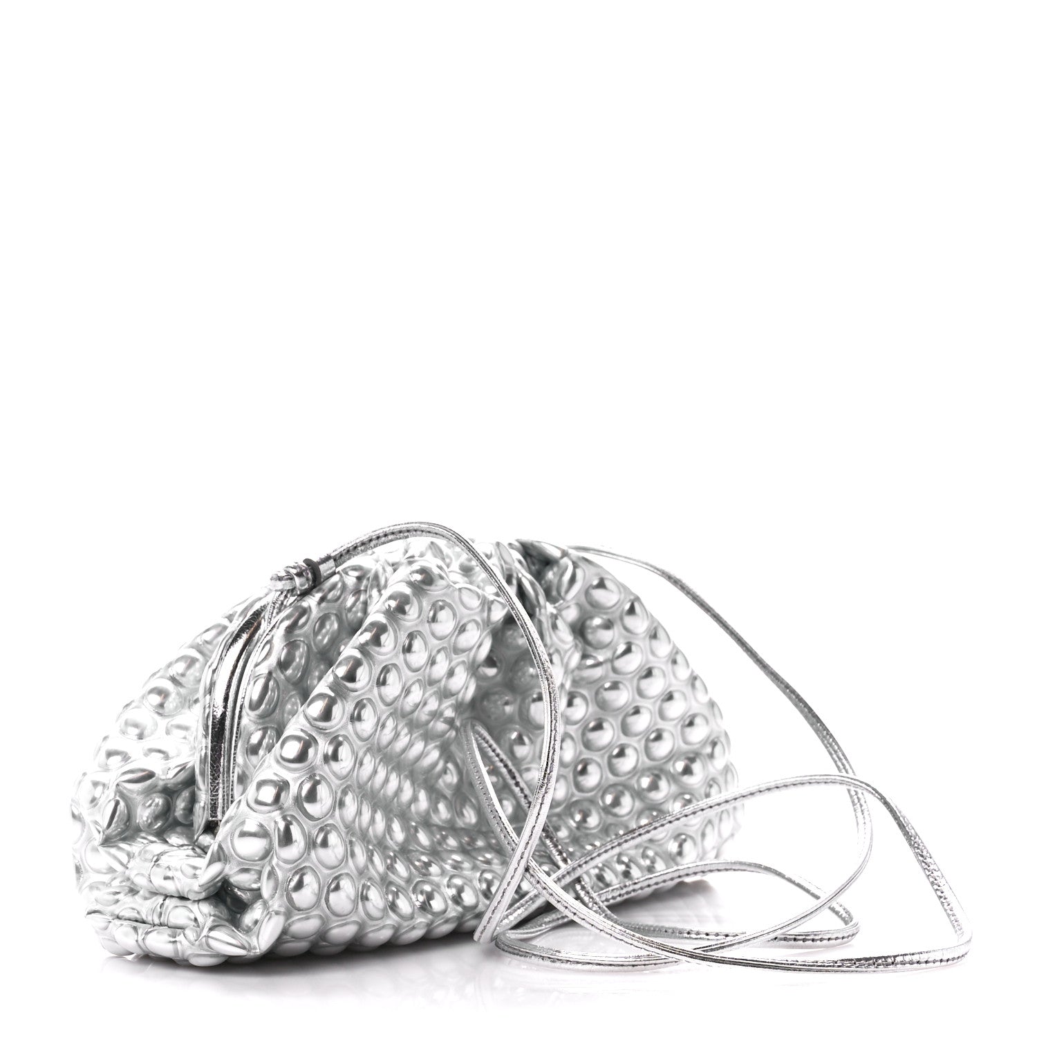 Bottega Veneta Metallic Fabric Bubble Wrap The Mini Pouch Silver 3 of 9