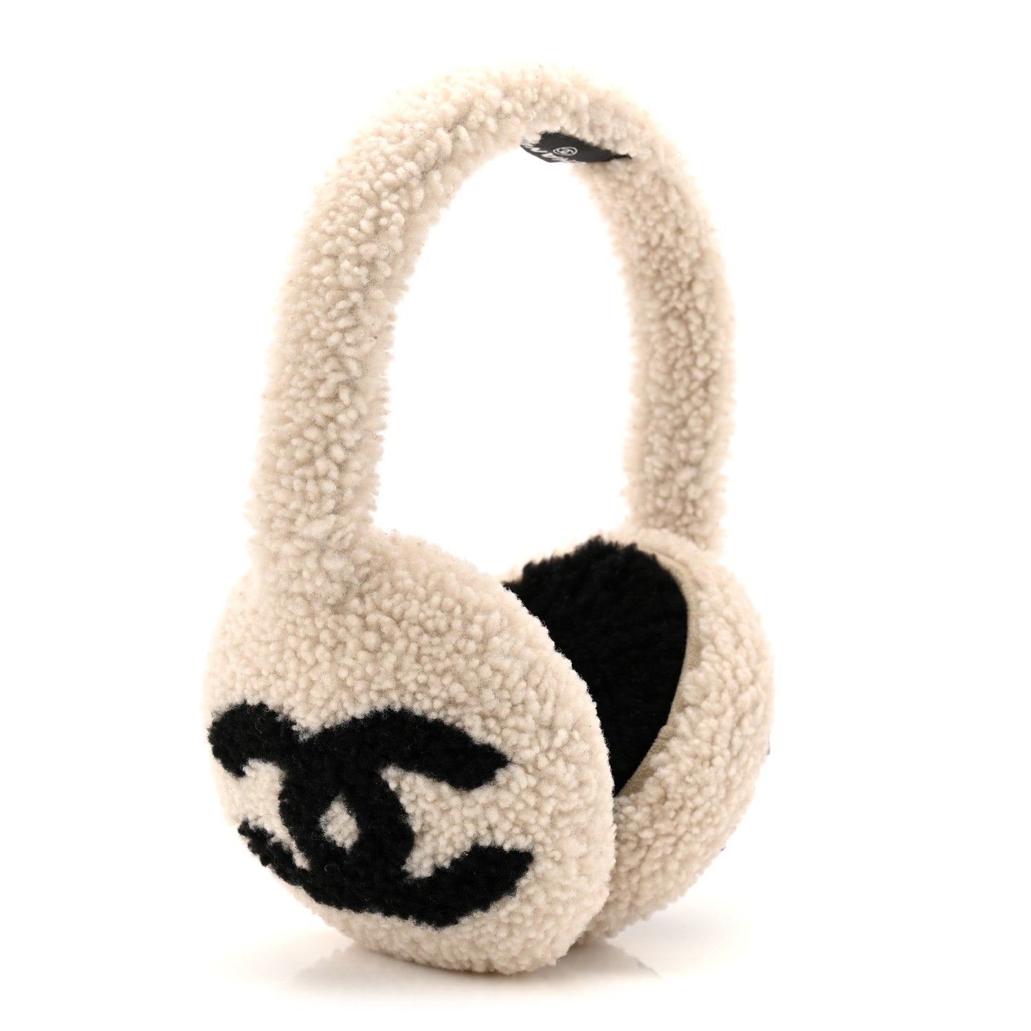 Chanel Shearling CC Ear Muffs White Black 3 of 5