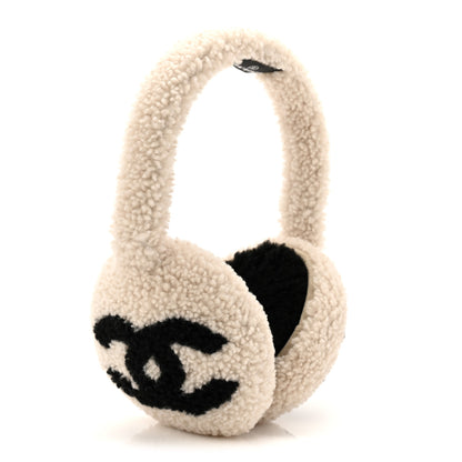 Chanel Shearling CC Ear Muffs White Black 3 of 5