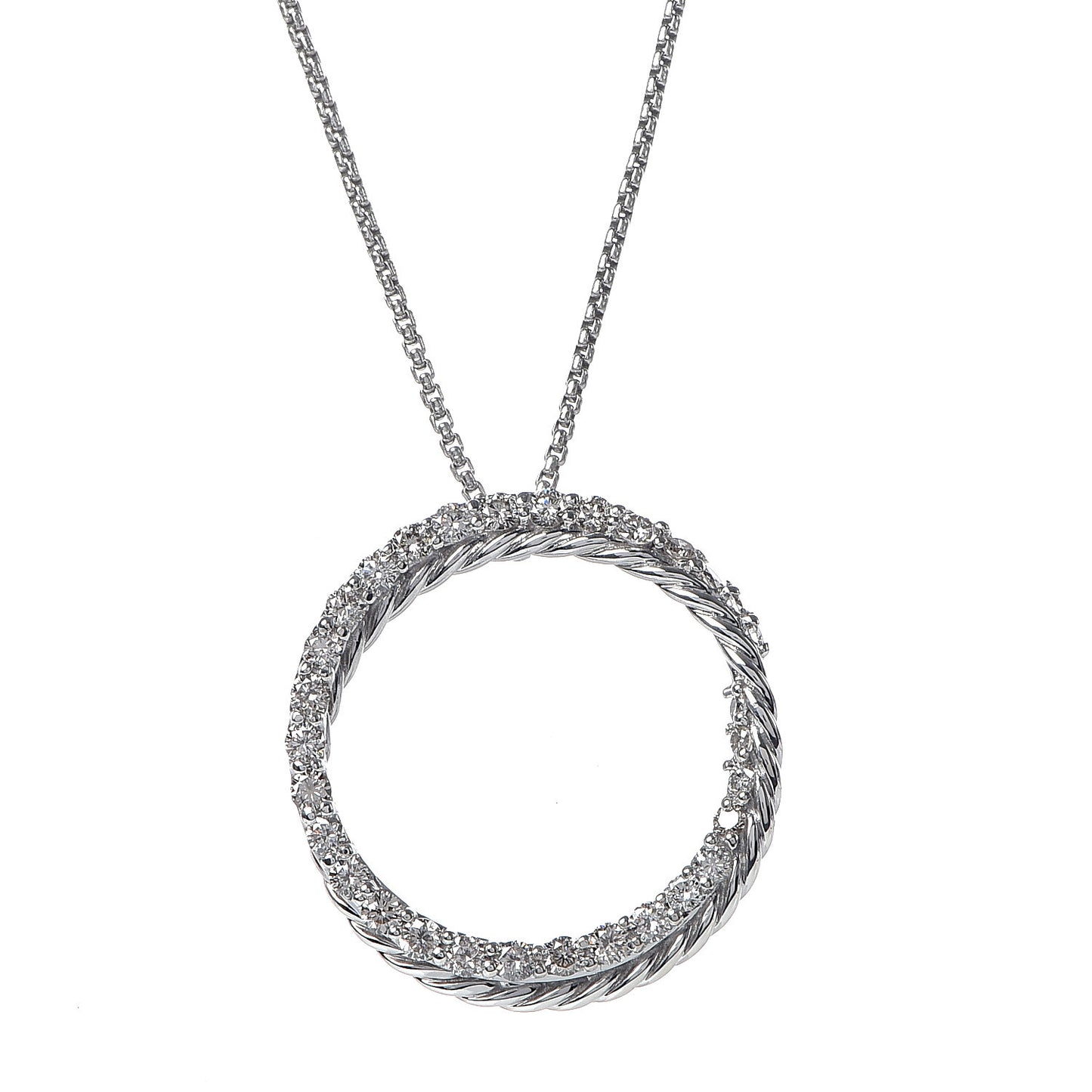 Sterling Silver Diamond Crossover Circle Pendant Necklace