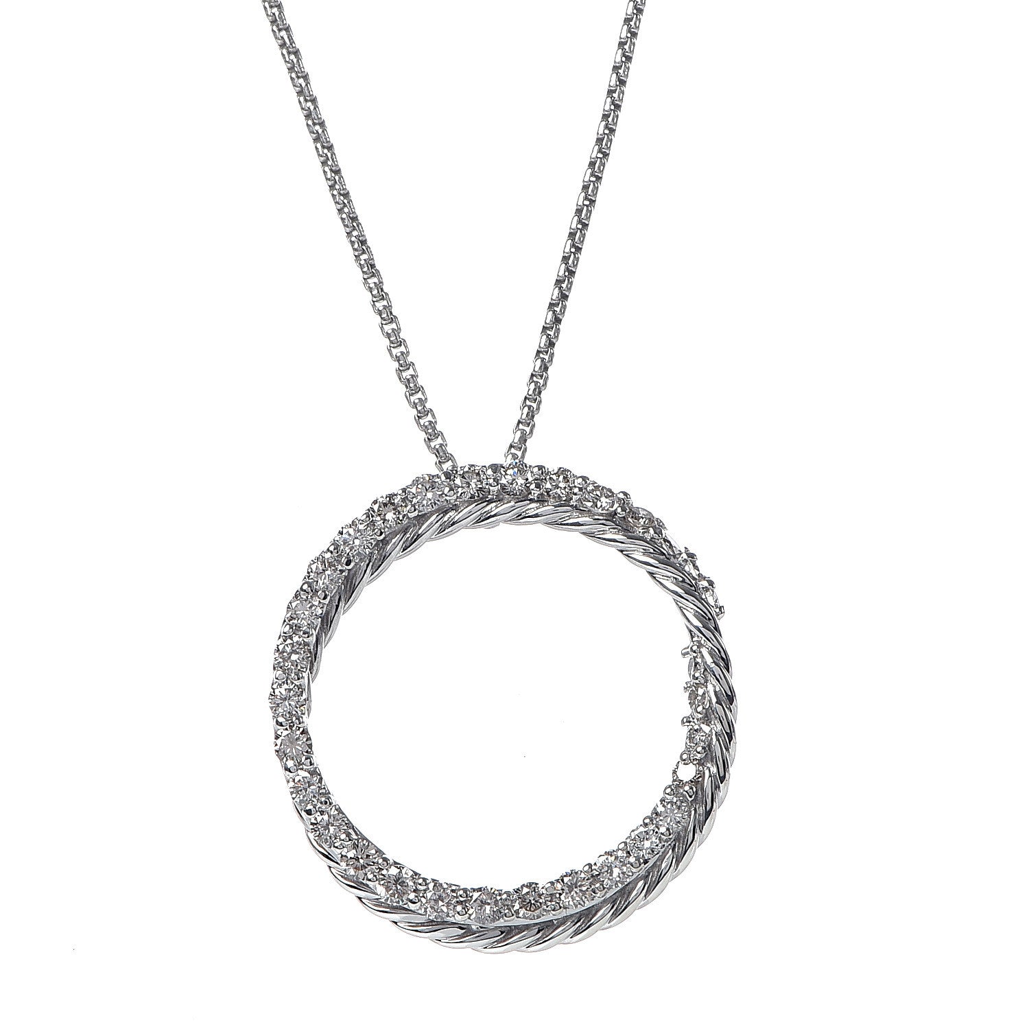 David Yurman Sterling Silver Diamond Crossover Circle Pendant Necklace 4 of 7