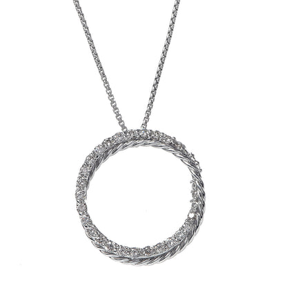 David Yurman Sterling Silver Diamond Crossover Circle Pendant Necklace 4 of 7