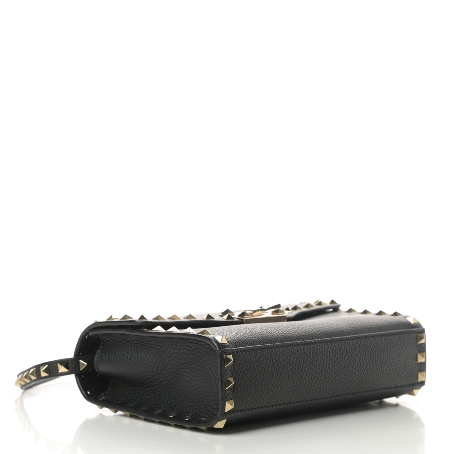 Pebbled Calfskin Medium Rockstud Flip Lock Crossbody Bag Black