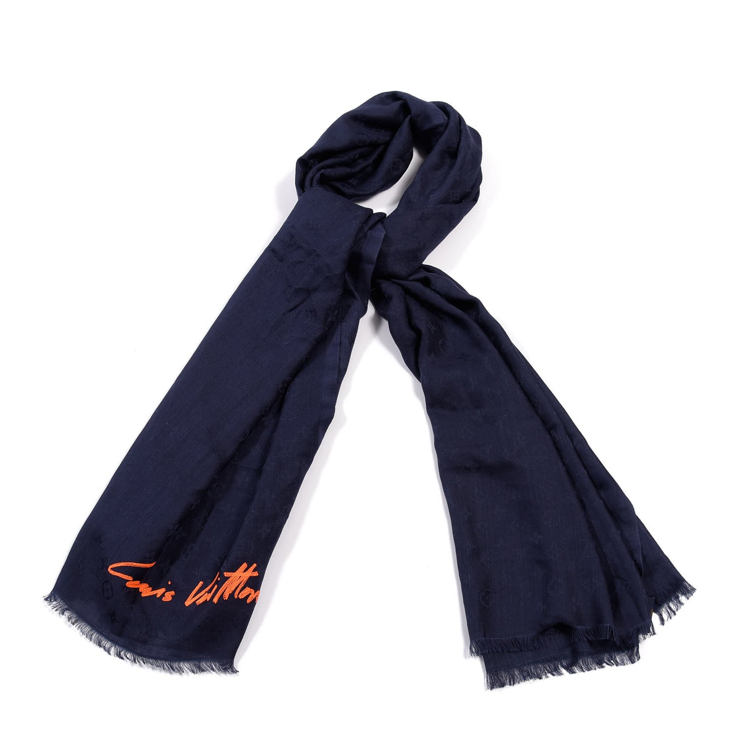 Wool Monogram Logo Scarf Navy