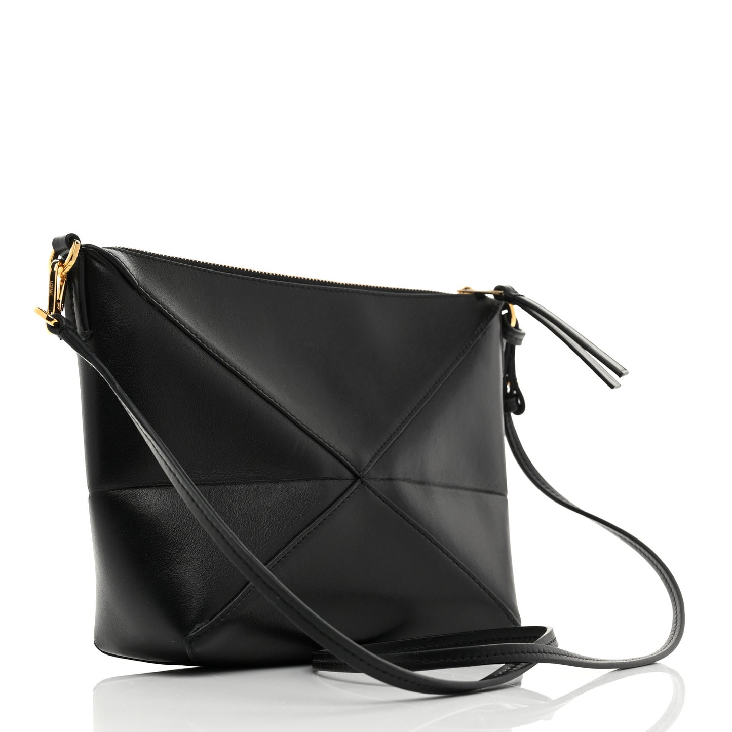 Shiny Calfskin Puzzle Fold Pouch Black