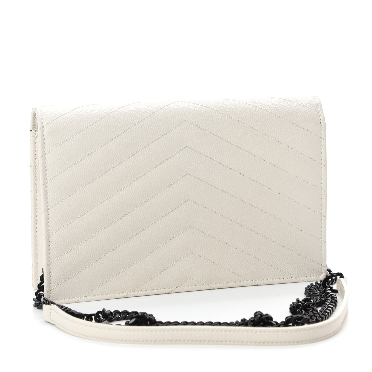 Grain De Poudre Matelasse Chevron Monogram Envelope Chain Wallet Dove White