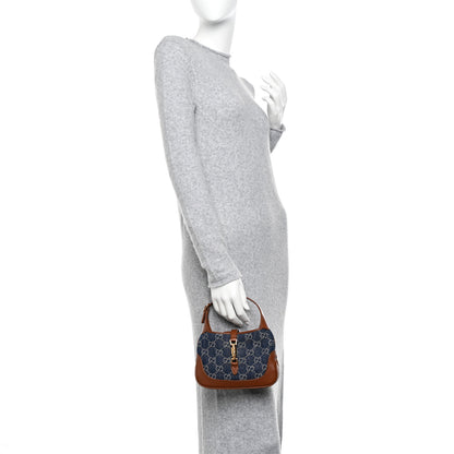 Gucci New Denim GG Monogram Calfskin Mini Jackie 1961 Hobo Blue Tea Cuir 2 of 9
