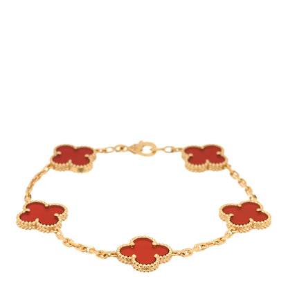Van Cleef & Arpels 18K Yellow Gold Carnelian 5 Motifs Vintage Alhambra Bracelet 1 of 4