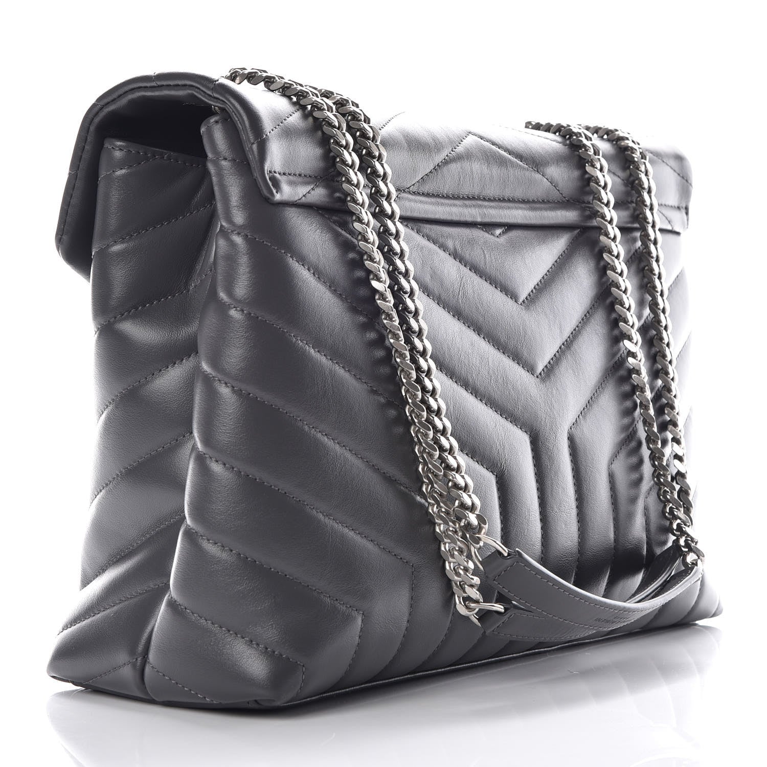 Saint Laurent Calfskin Y Quilted Monogram Medium Loulou Chain Satchel Asphalt 3 of 9