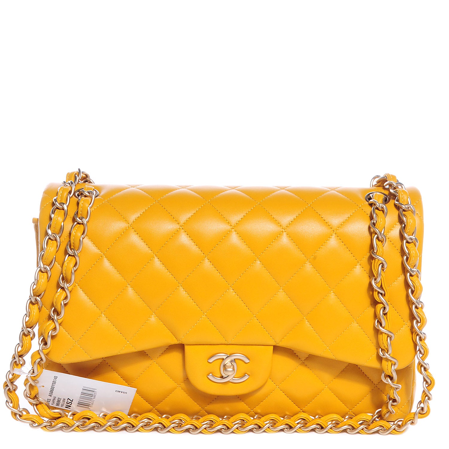 Chanel Lambskin Jumbo Double Flap Yellow 1 of 10