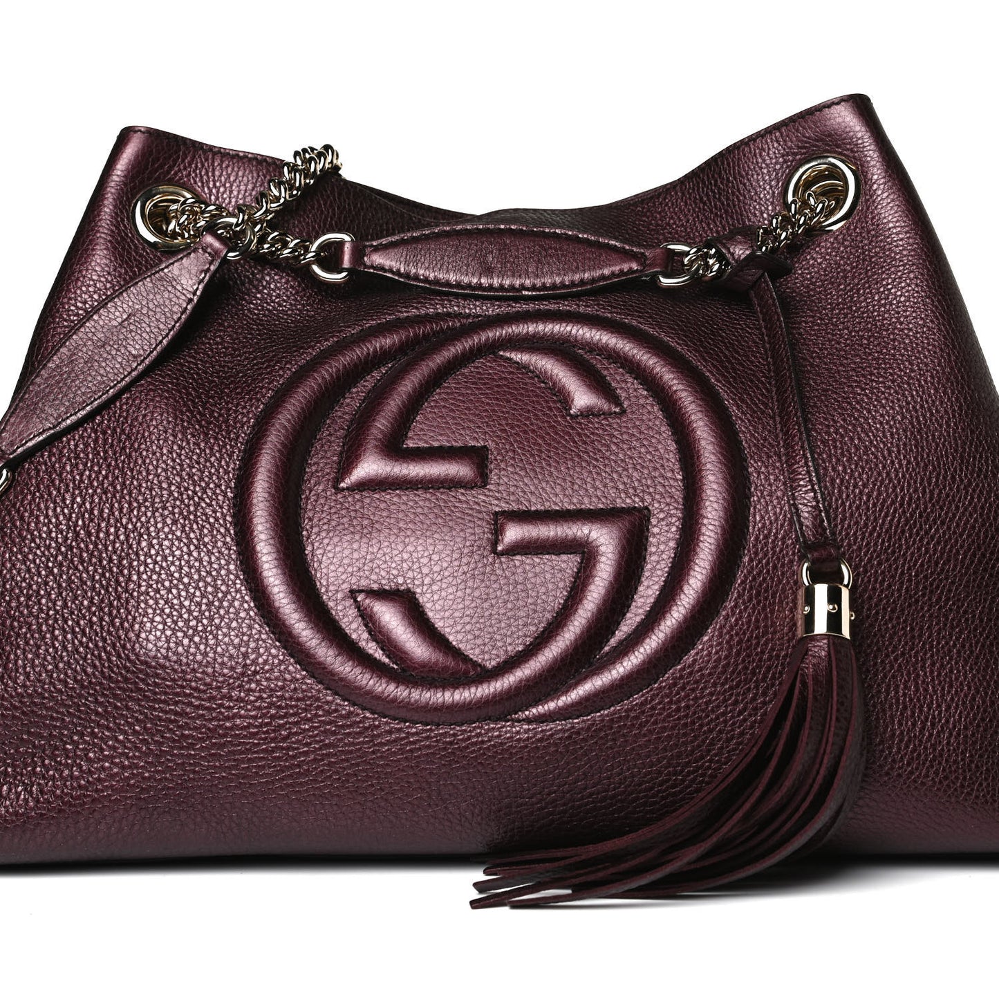 Metallic Cellarius Calfskin Medium Soho Chain Shoulder Bag Classic Burgundy