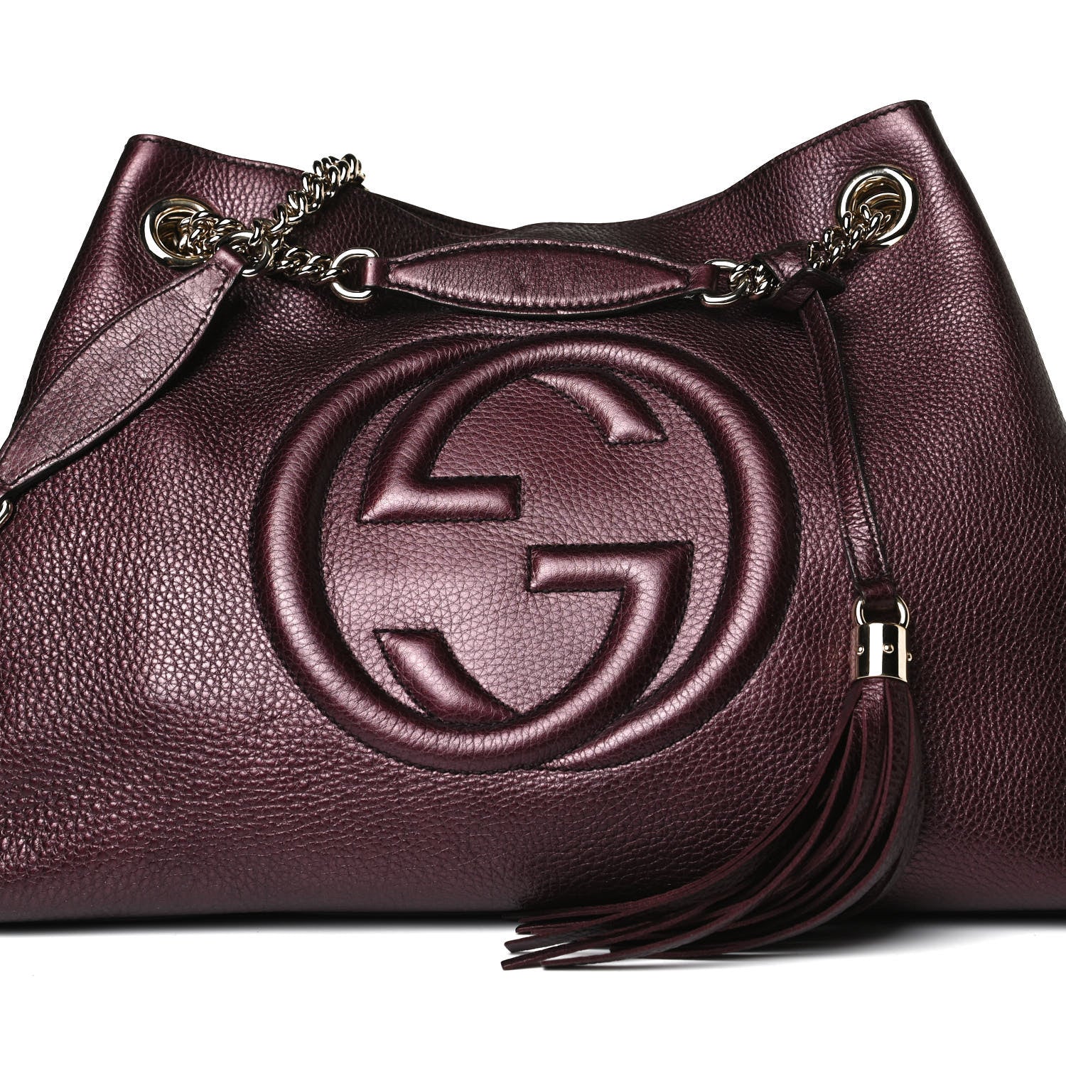 Gucci Metallic Cellarius Calfskin Medium Soho Chain Shoulder Bag Classic Burgundy 9 of 16