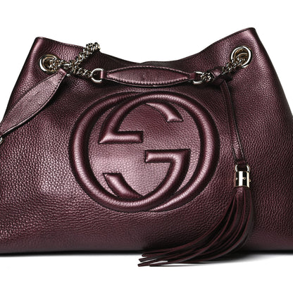 Gucci Metallic Cellarius Calfskin Medium Soho Chain Shoulder Bag Classic Burgundy 9 of 16