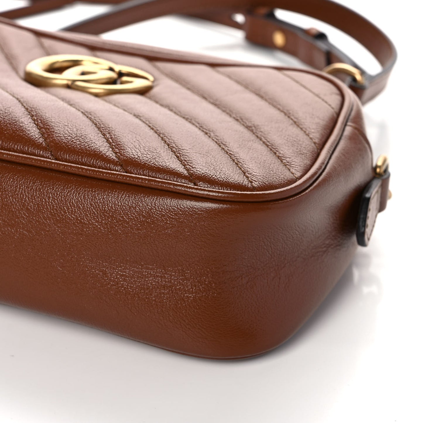 Glazed Calfskin Matelasse Diagonal Small GG Marmont Chain Shoulder Bag Cuir