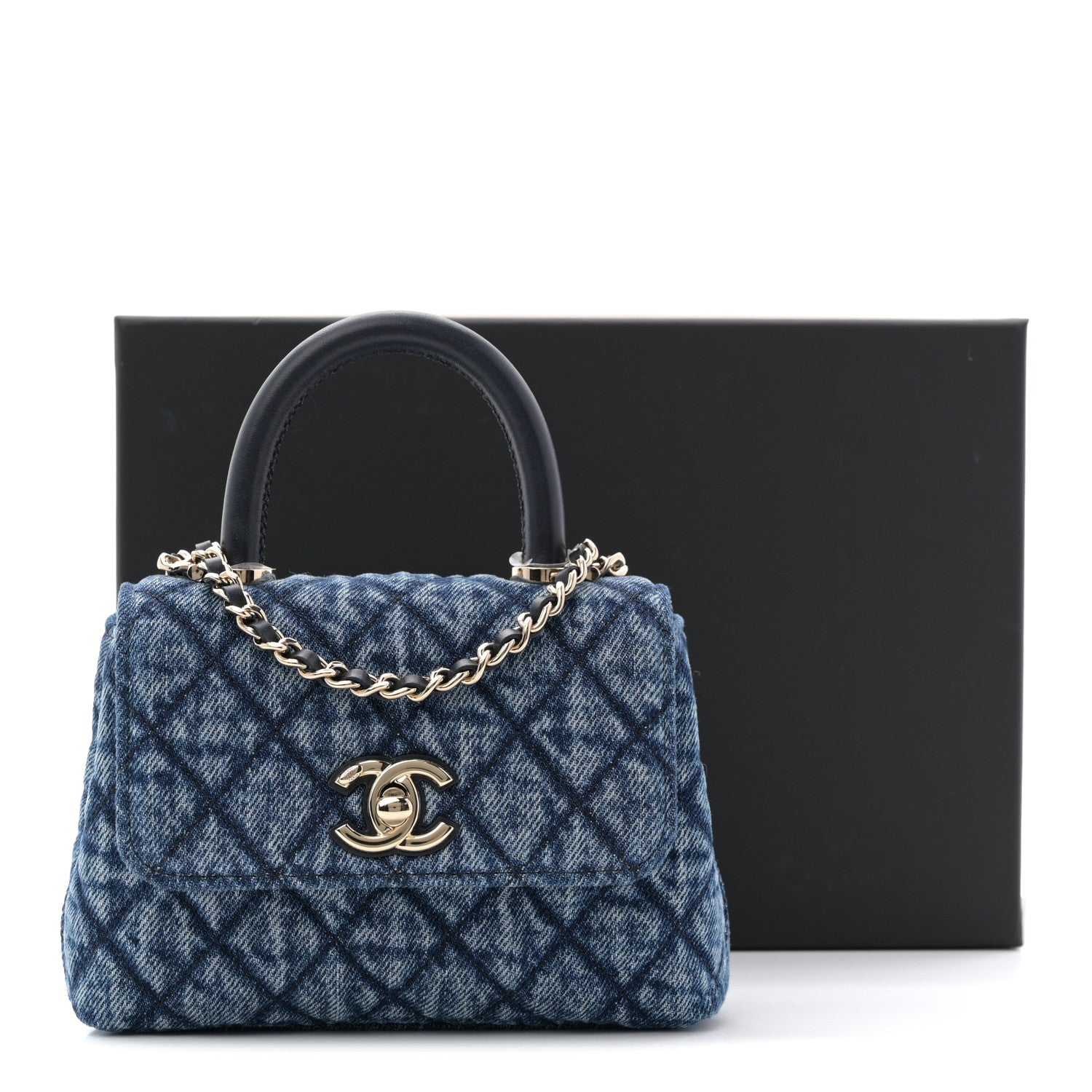 Chanel Washed Denim Quilted Coco Handle Clutch With Chain Blue 11 of 11