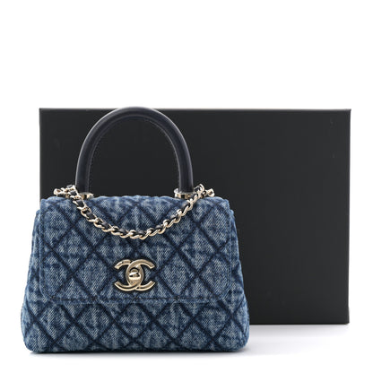 Chanel Washed Denim Quilted Coco Handle Clutch With Chain Blue 11 of 11