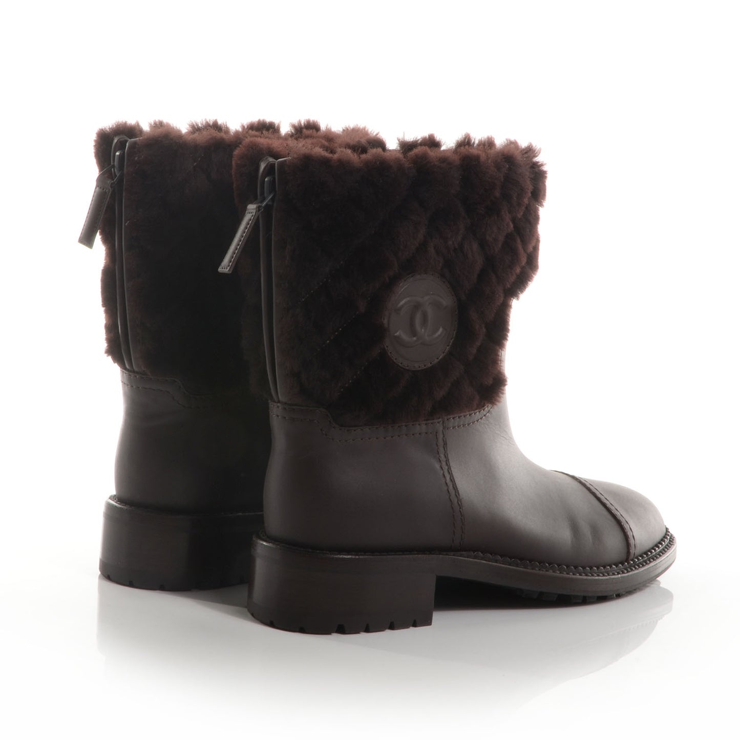 Quilted Shearling Low Boots Dark Brown 39