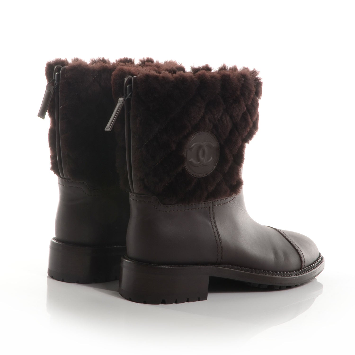 Chanel Quilted Shearling Low Boots Dark Brown 39 4 of 7