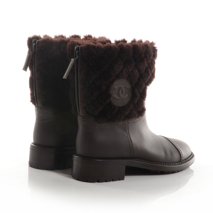 Chanel Quilted Shearling Low Boots Dark Brown 39 4 of 7