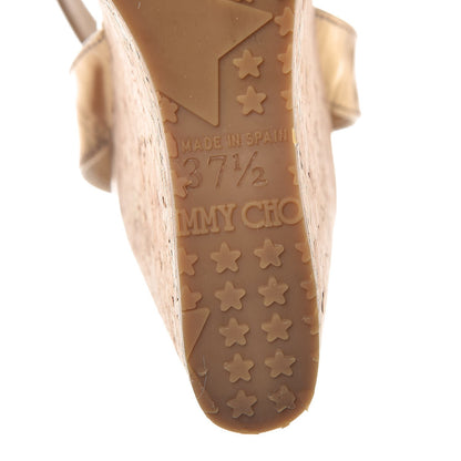 Jimmy Choo Metallic Calfskin Papyrus Cork Wedge Sandals 37.5 Gold 8 of 10