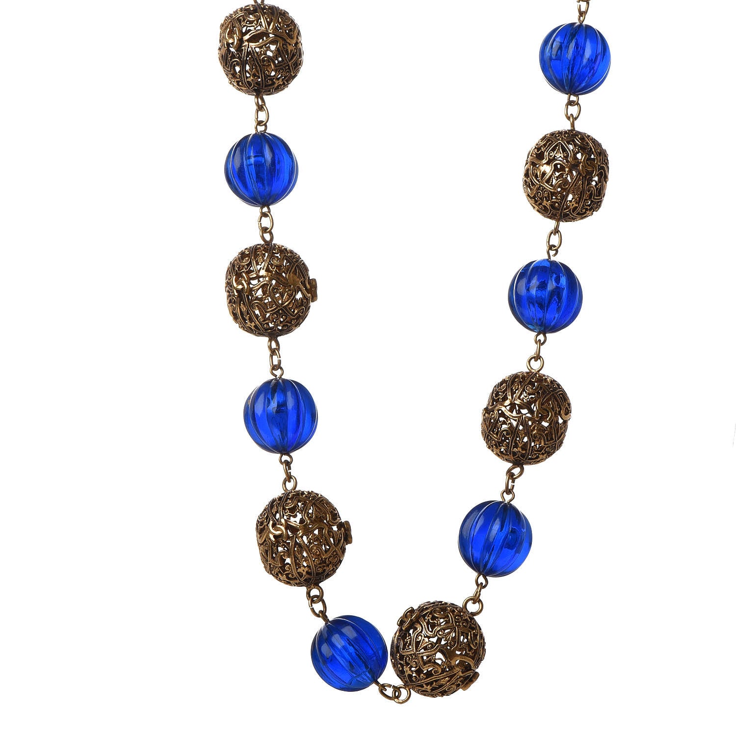 Chanel CC Bead Short Necklace Gold Blue 1 of 6