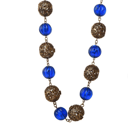 Chanel CC Bead Short Necklace Gold Blue 1 of 6
