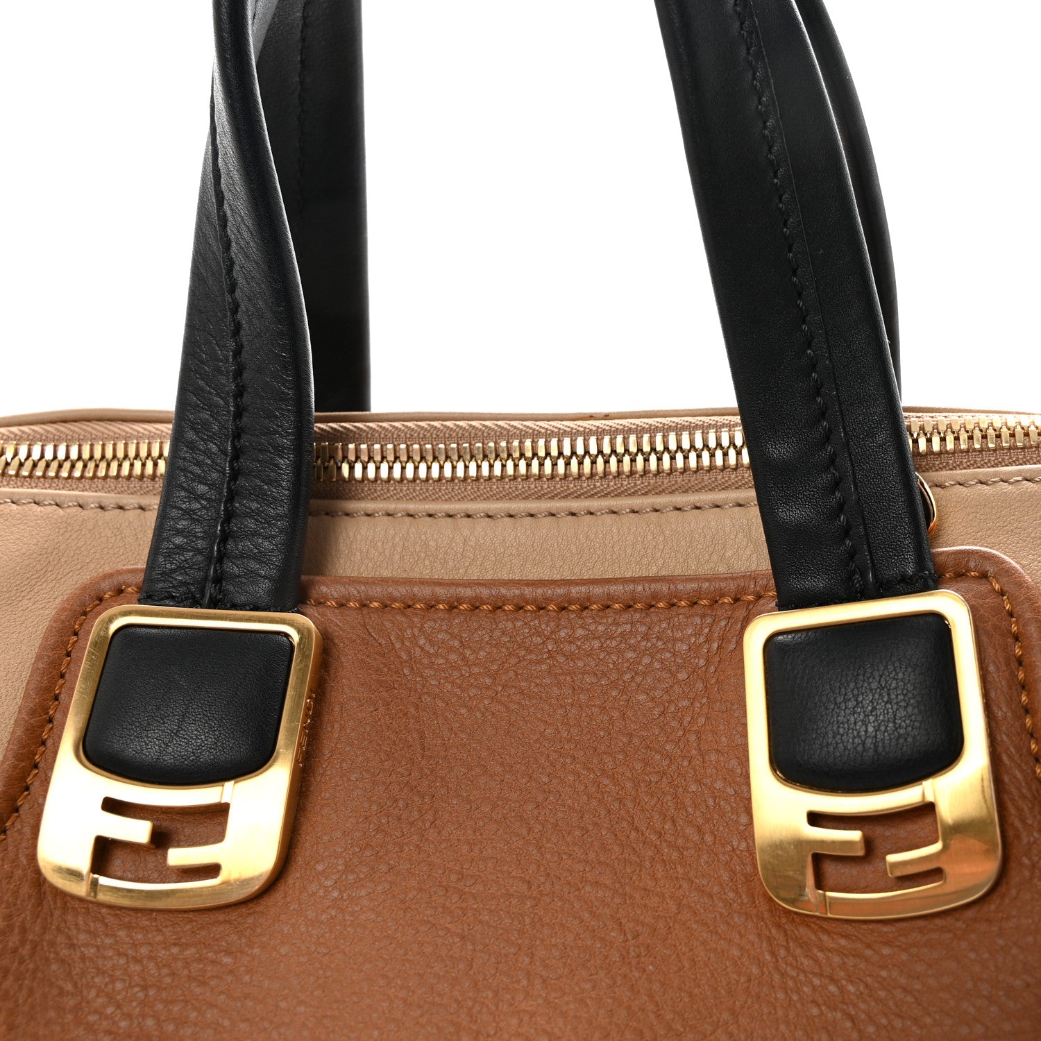 Fendi Calfskin Large Chameleon Tote Cognac Camel Black 8 of 10
