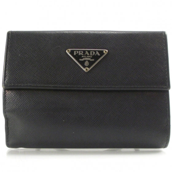 Prada Saffiano Small Flap Wallet Black 1 of 9