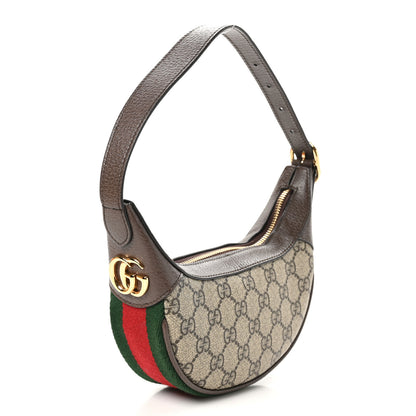 Gucci GG Supreme Monogram Textured Calfskin Web Mini Ophidia Half Moon Hobo Beige Ebony New Acero 3 of 11