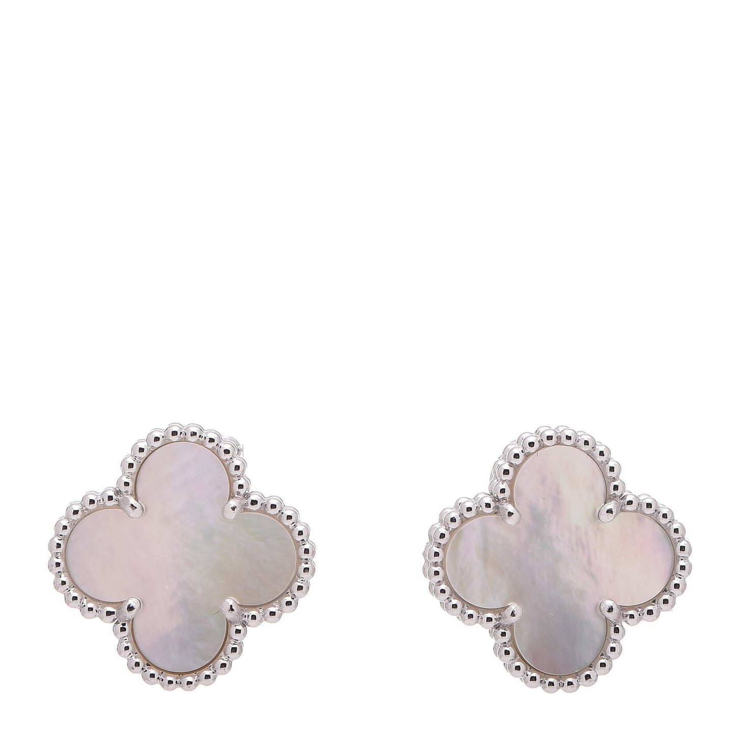 18K White Gold Mother of Pearl Vintage Alhambra Earrings