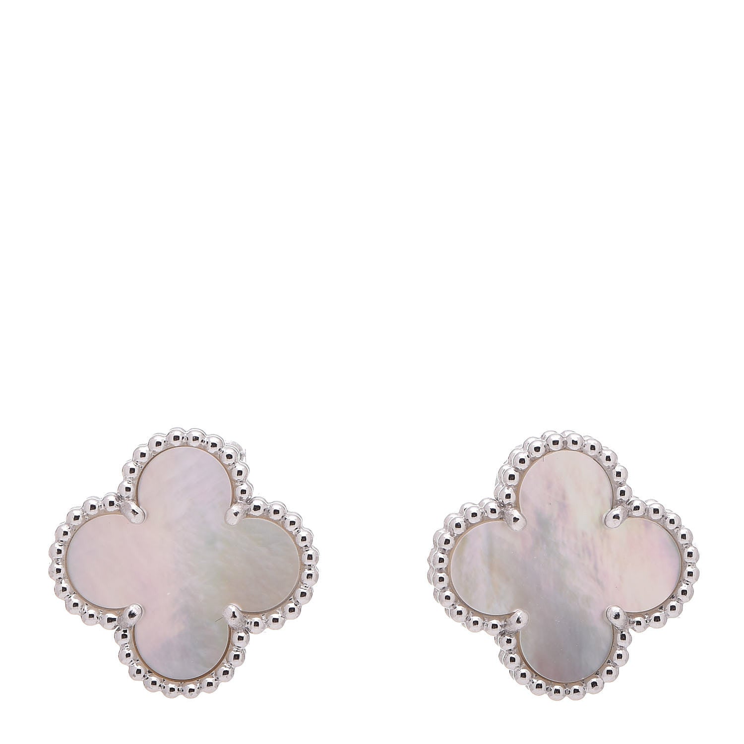 Van Cleef & Arpels 18K White Gold Mother of Pearl Vintage Alhambra Earrings 1 of 4