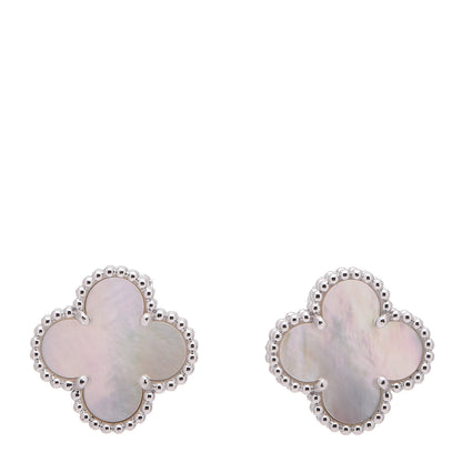 Van Cleef & Arpels 18K White Gold Mother of Pearl Vintage Alhambra Earrings 1 of 4