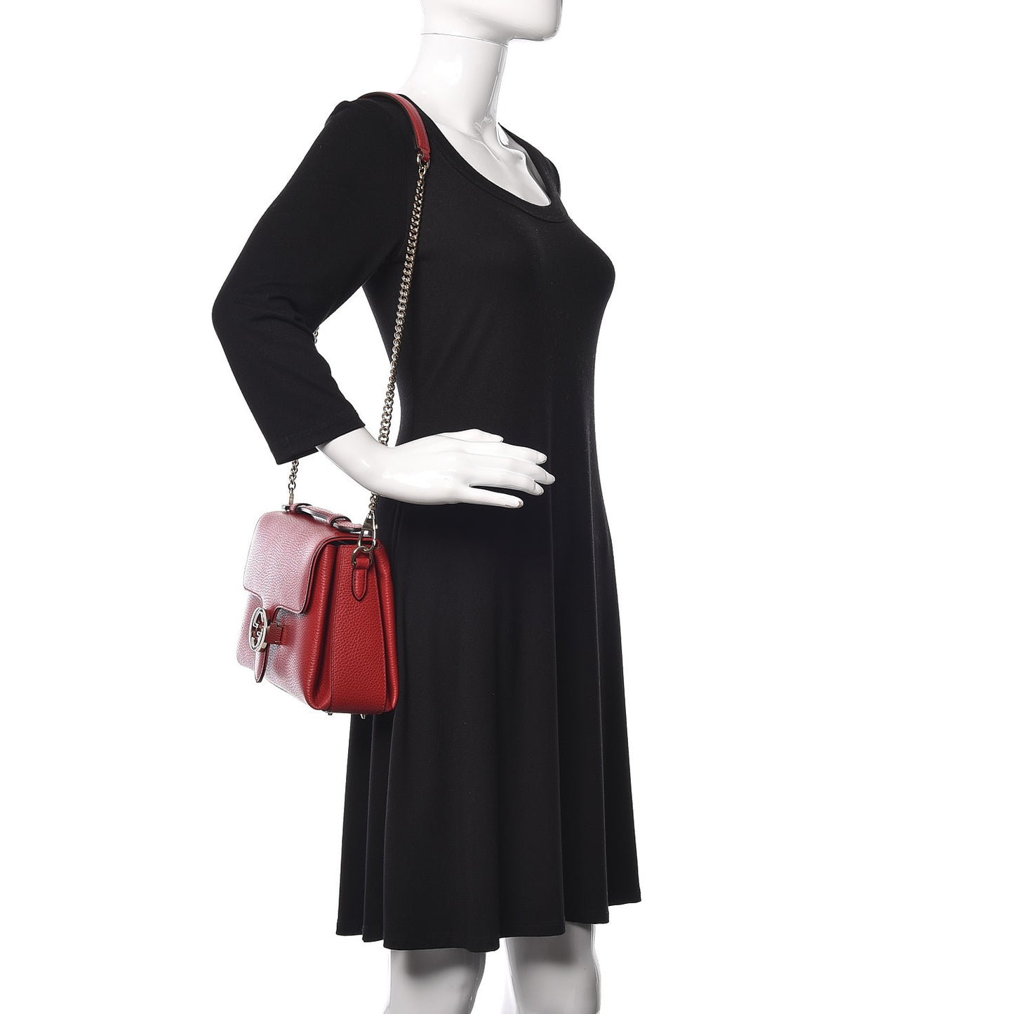 Dollar Calfskin Interlocking G Top Handle Shoulder Bag Red