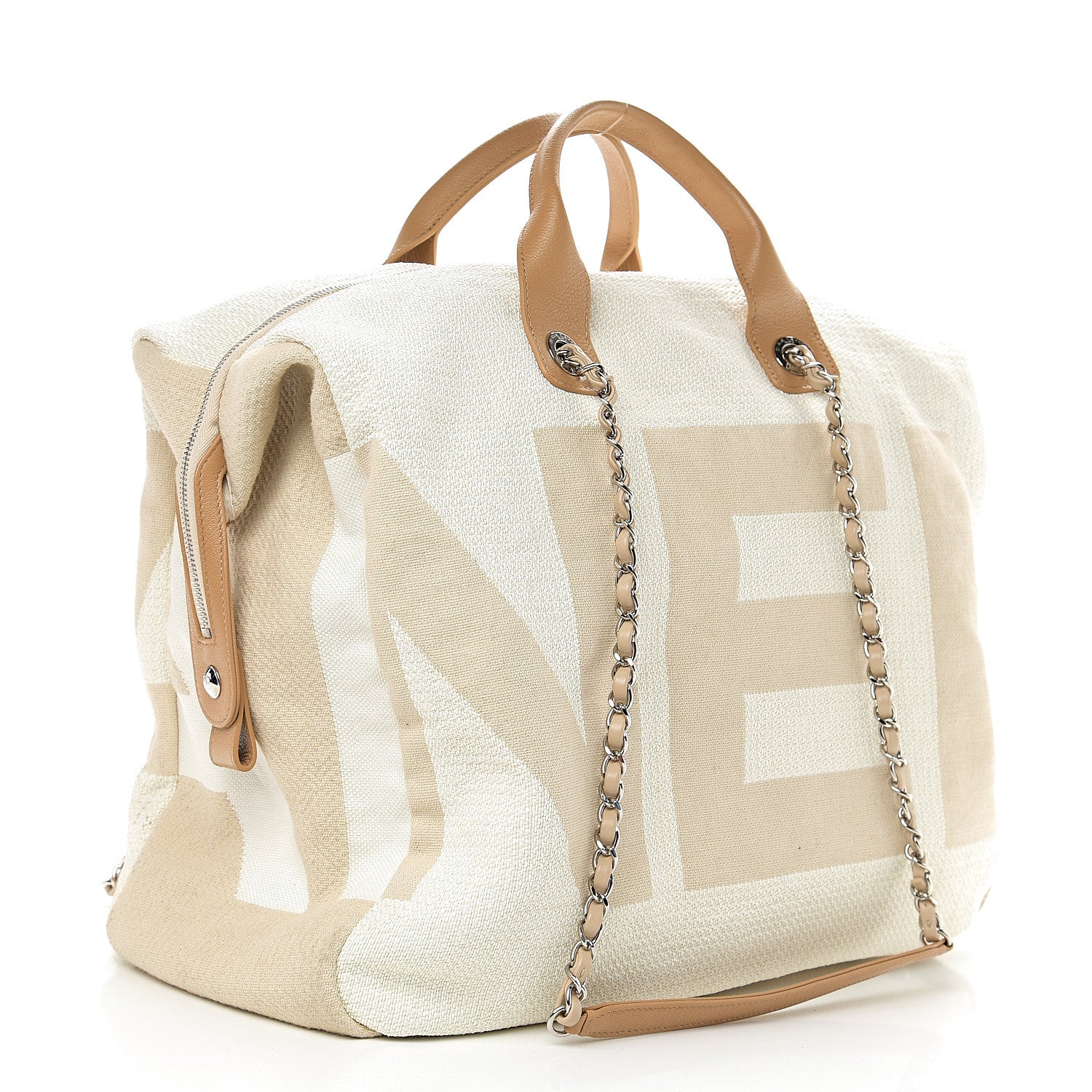 Chanel Canvas Maxi Bowling Bag White Beige 2 of 9