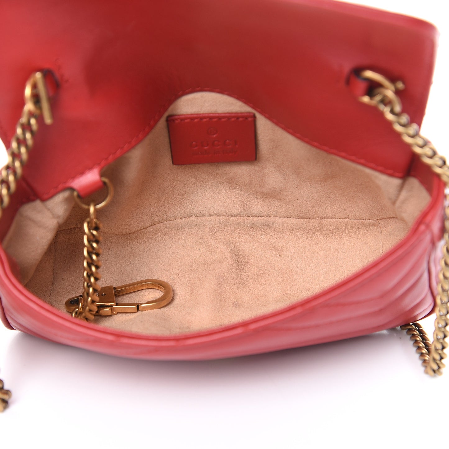 Calfskin Matelasse Super Mini GG Marmont Shoulder Bag Hibiscus Red