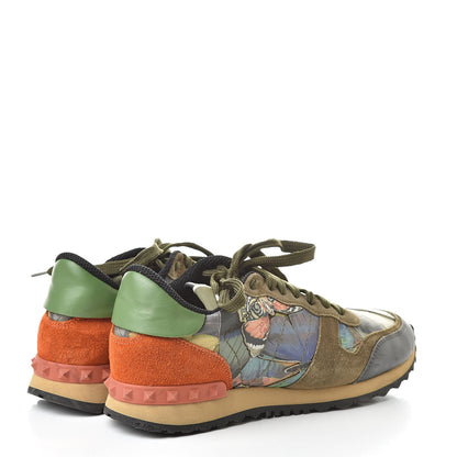 Valentino Garavani Nappa Fabric Suede Camubutterfly Womens Rockrunner Sneakers 38 Multicolor 4 of 10