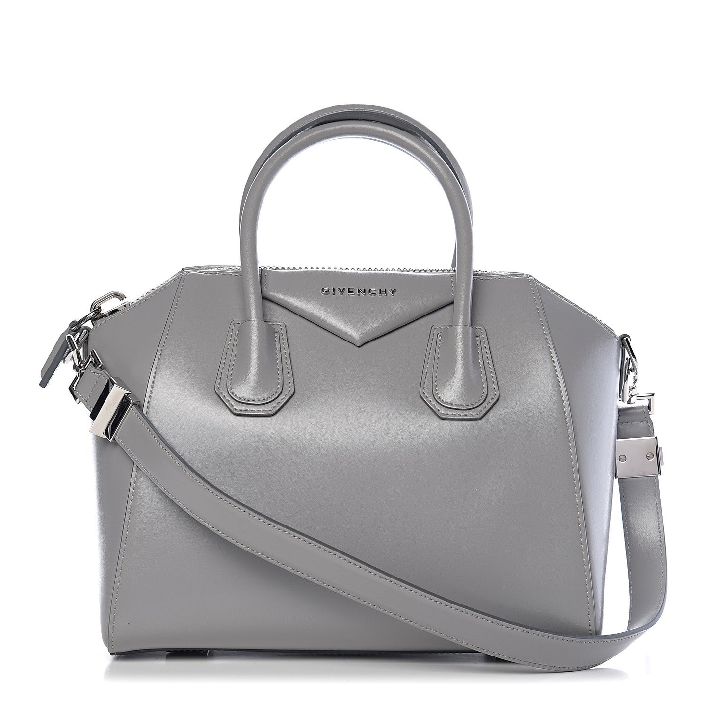 Shiny Lord Calfskin Small Antigona Pearl Grey