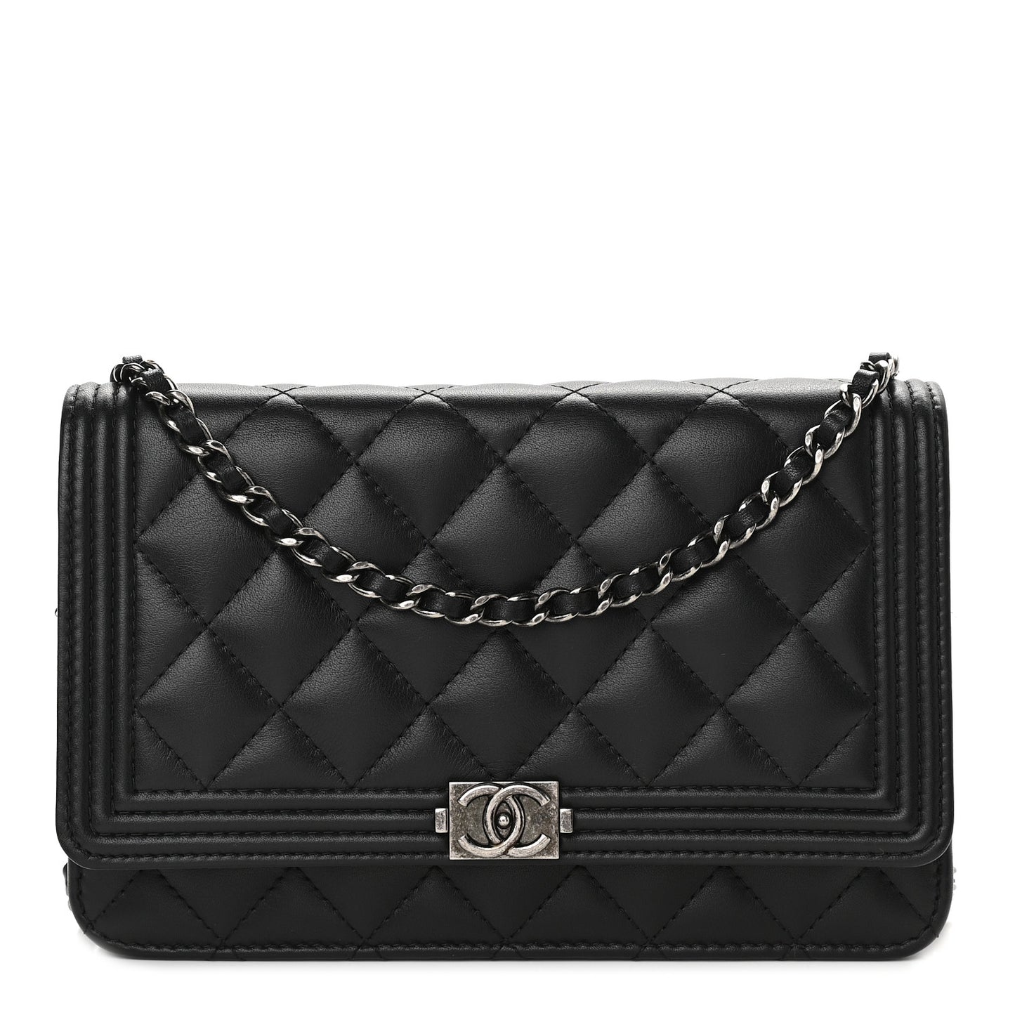 Lambskin Quilted Boy Wallet On Chain WOC Black