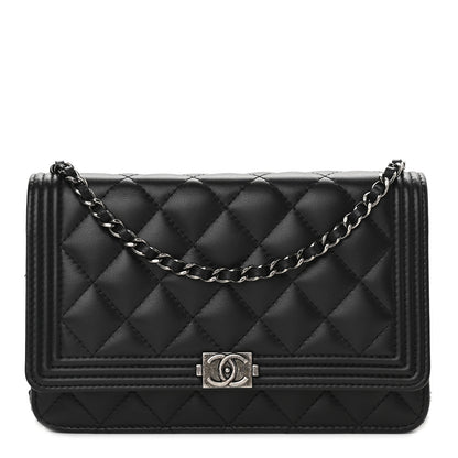 Chanel Lambskin Quilted Boy Wallet On Chain WOC Black 1 of 10
