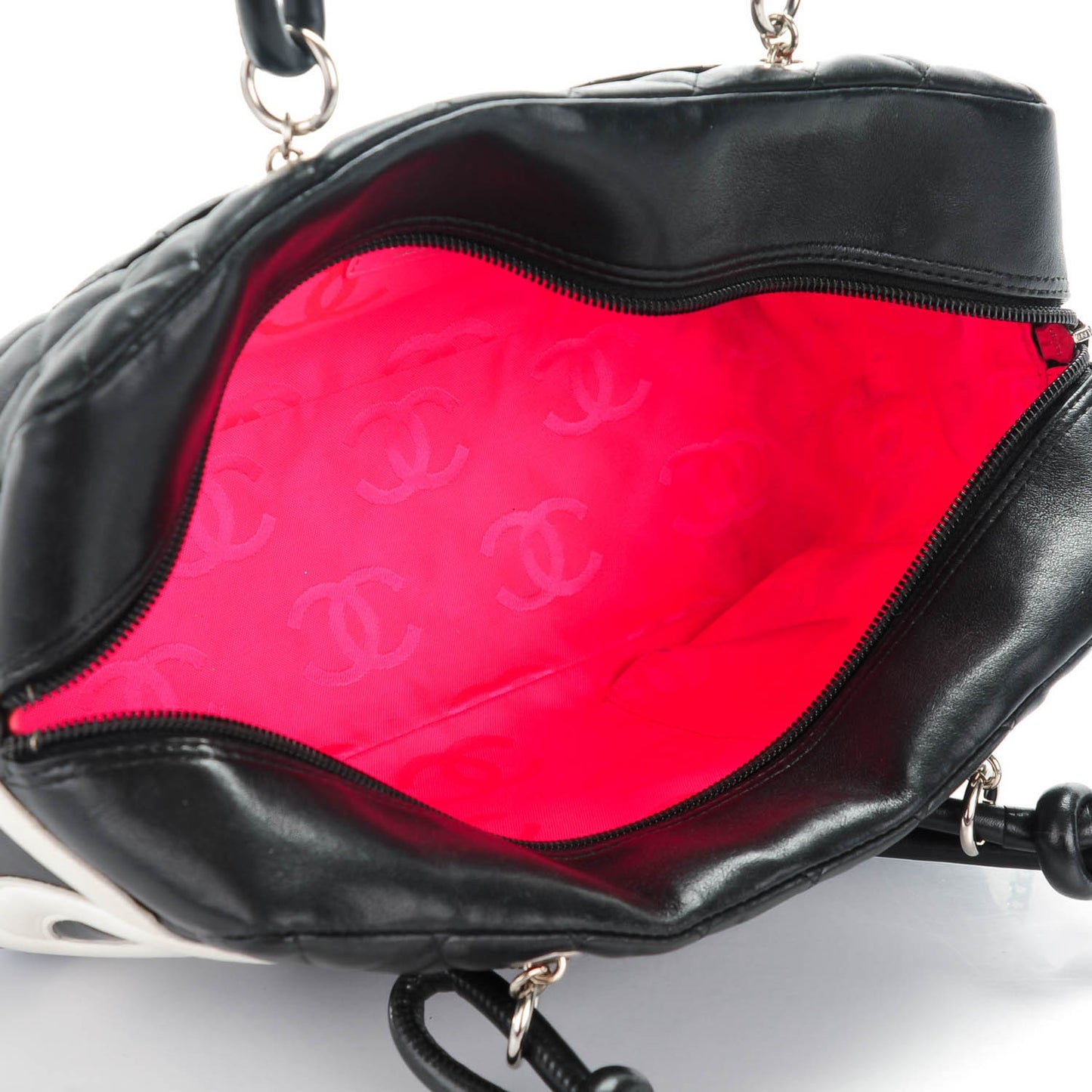 Calfskin Quilted Large Cambon Bowler Black White