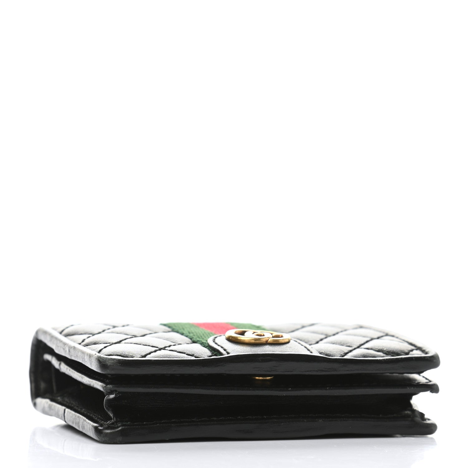 Gucci Calfskin Web Trapuntata GG Marmont Card Case Wallet Black 4 of 11