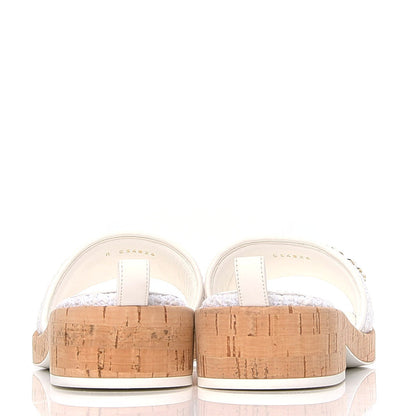 Chanel Tweed Cork CC Chain Mule Sandal 39.5 White 6 of 10