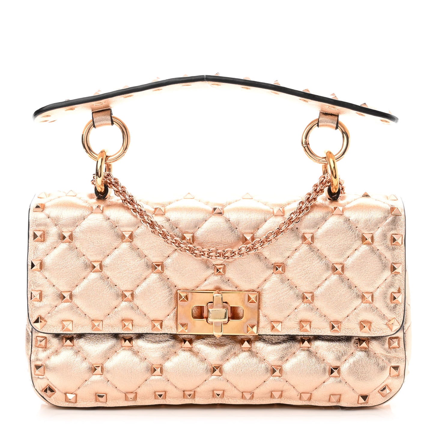 Metallic Nappa Small Rockstud Spike Shoulder Bag Rame