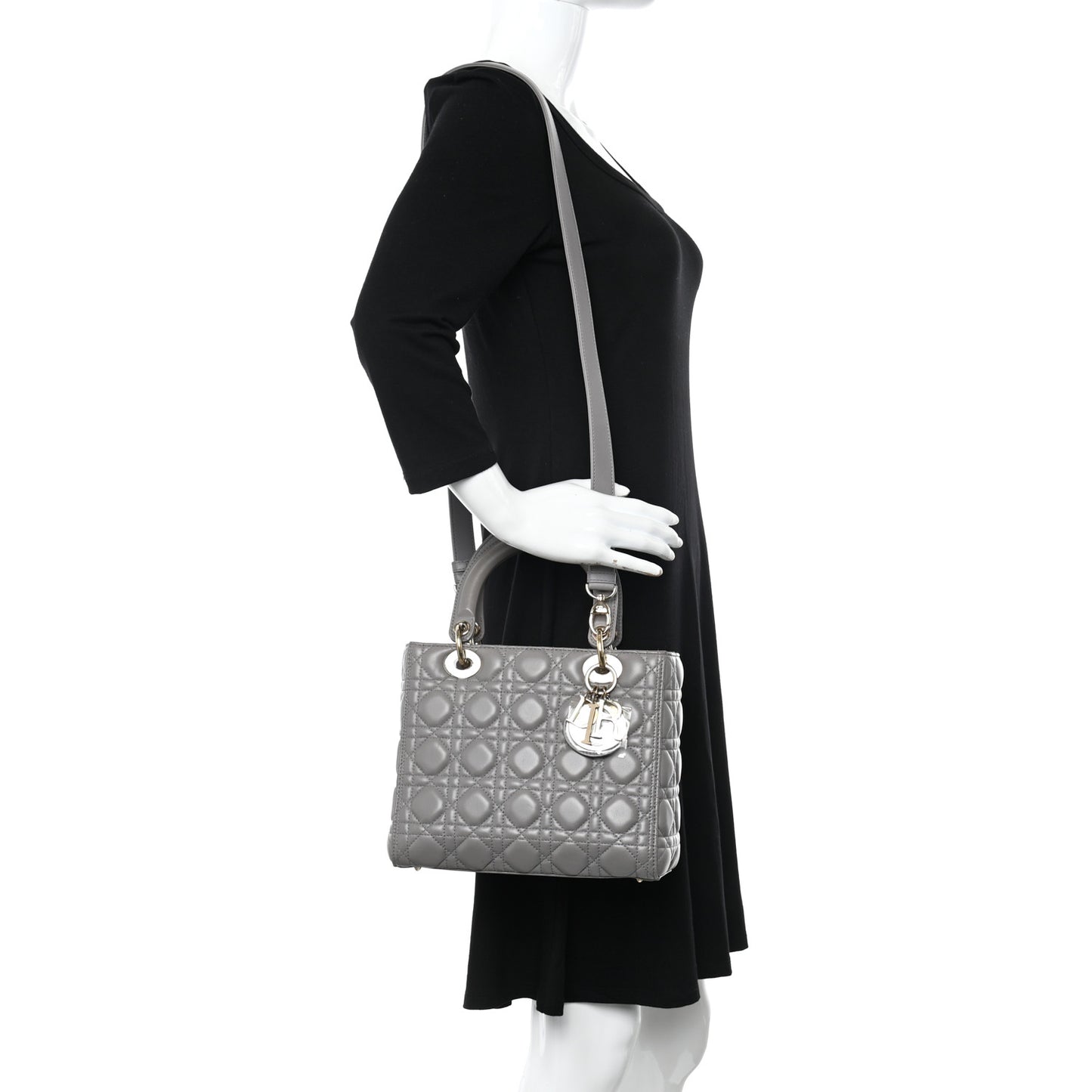 Lambskin Cannage Medium Lady Dior Grey