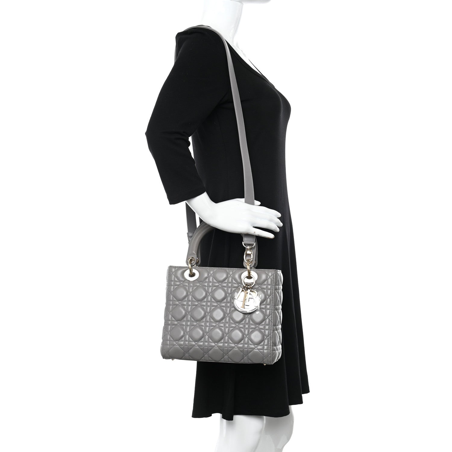 Christian Dior Lambskin Cannage Medium Lady Dior Grey 2 of 10