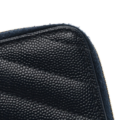 Saint Laurent Grain De Poudre Matelasse Chevron Monogram Compact Zip Around Wallet Deep Marine 9 of 12