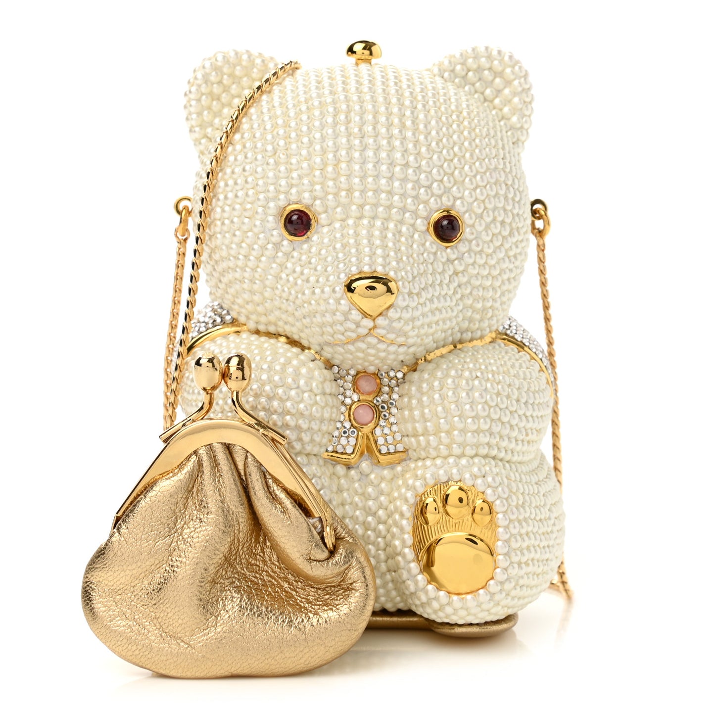 Pearl Crystal Sweetheart Bear Minaudiere Clutch White