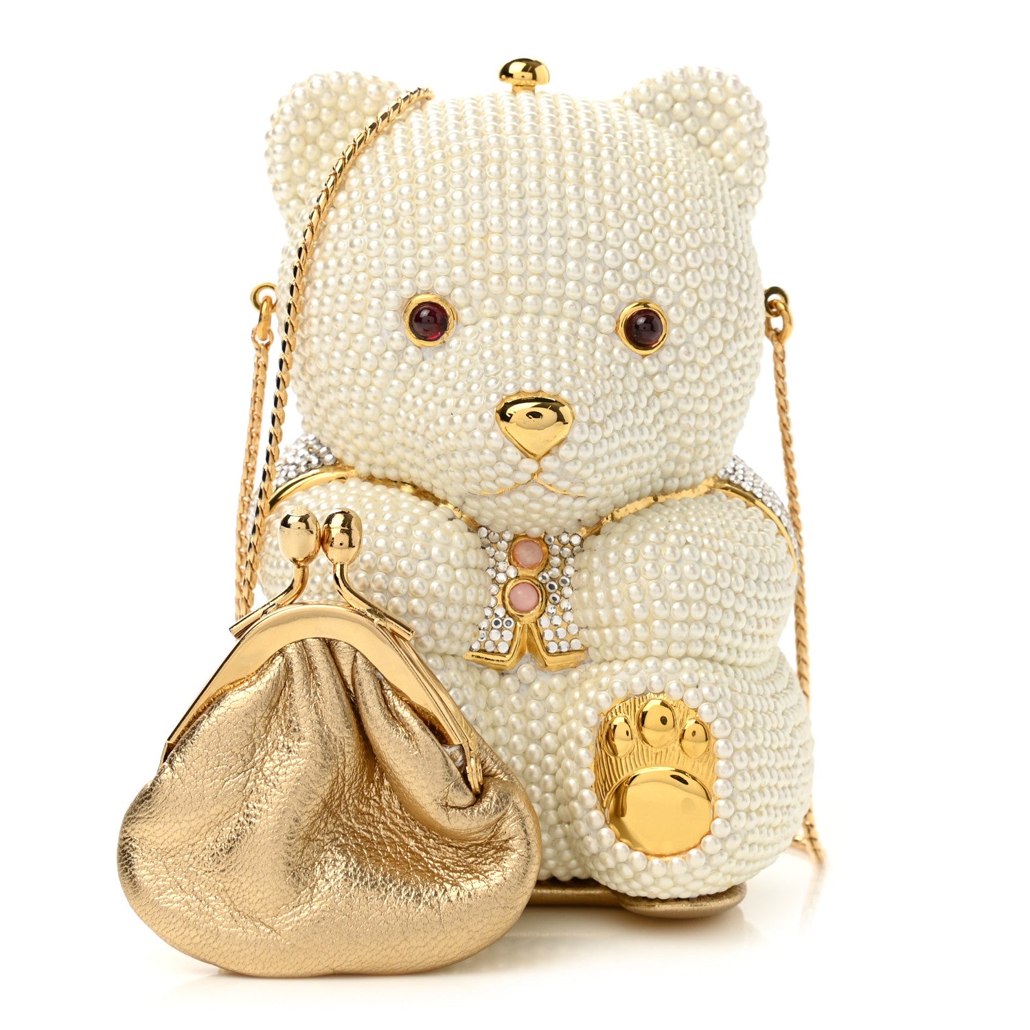 Judith Leiber Pearl Crystal Sweetheart Bear Minaudiere Clutch White 1 of 10